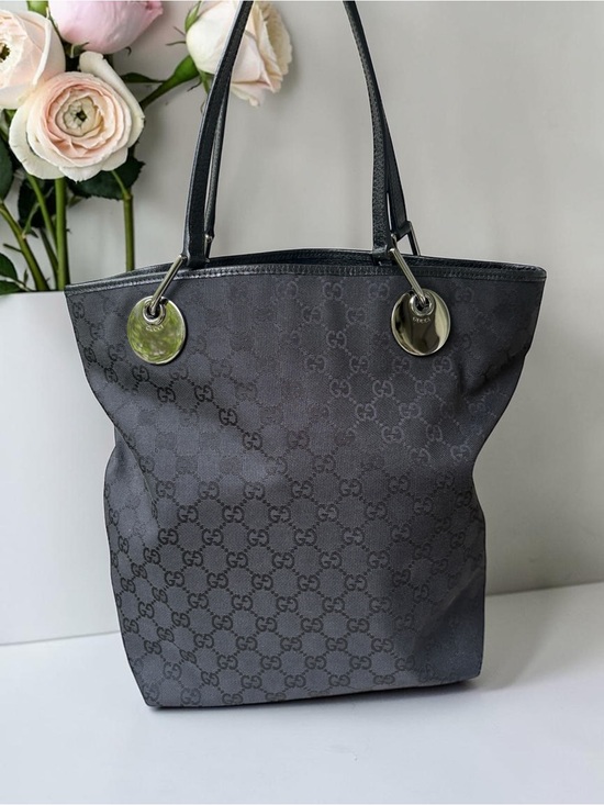 Gucci Handbags - Gucci Black Jacquard GG Canvas Tote Silver Hardware Discs Tom Ford Shoulder Bag